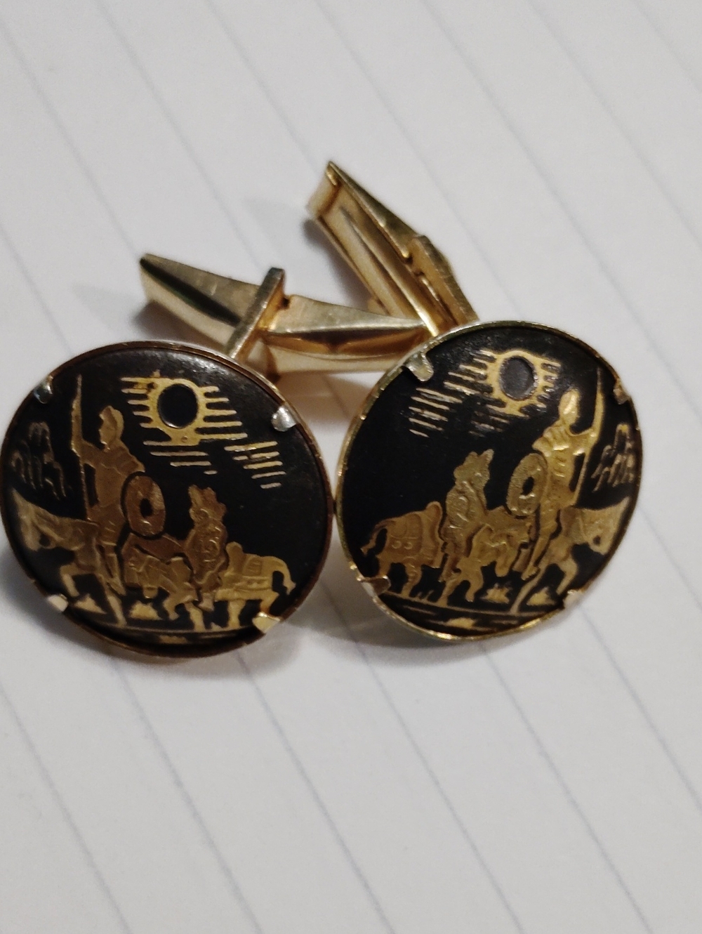 Gold and Black Equestrian Scene Cufflinks - Men Accessories